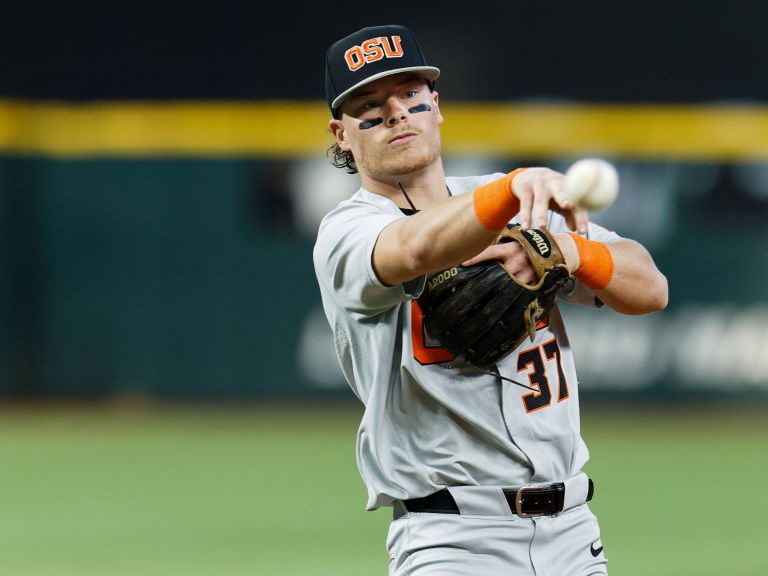 Travis Bazzana (37) Oregon State Beavers vs Texas Tech Red Raiders in a non-conference NCAA baseball game at Globe Life Field in Arlington, Texas on Wednesday, February 21, 2024 (Photo by Eddie Kelly / ProLook Photos)